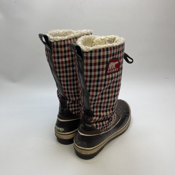 Sorel Winter Boots Wom Sz 8 US Red Plaid Lace Up Waterproof Sherpa Fleece Lined - Picture 2 of 12
